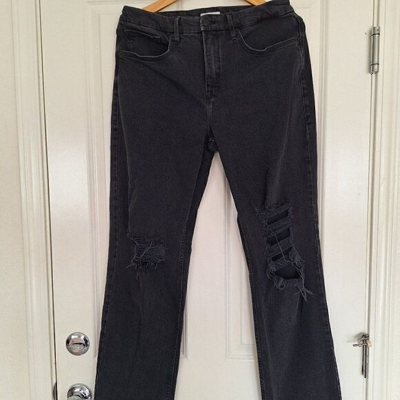 Good American Good Boy Distressed High Rise Stretch Jeans straight leg size 8/29 - Picture 1 of 9